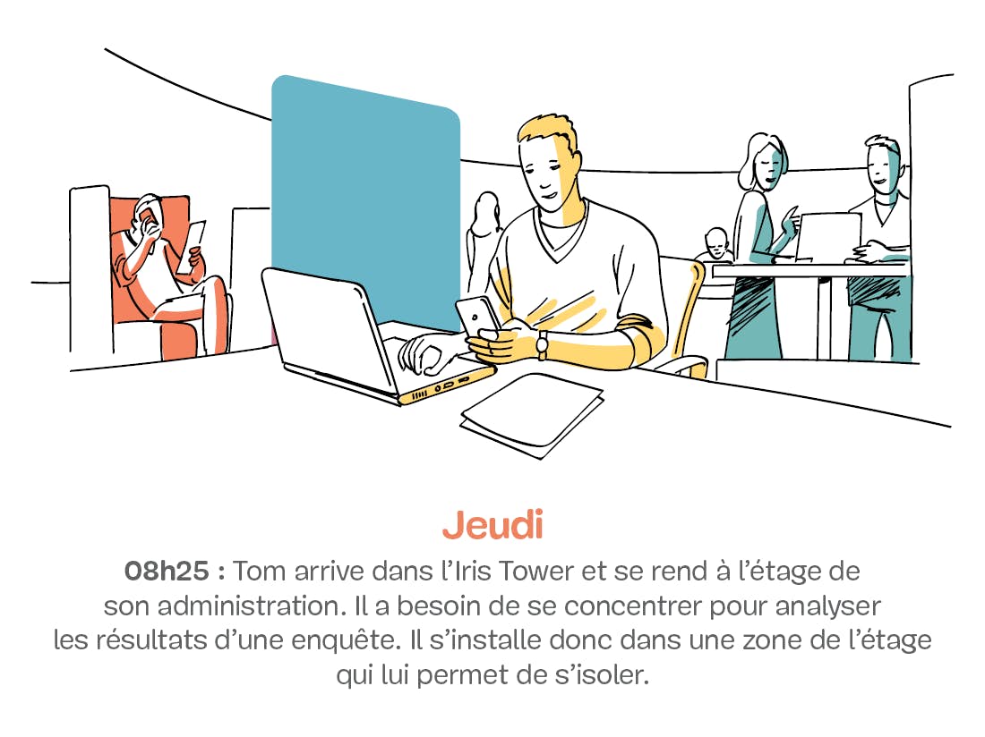 Homme travaillant sur un ordinateur portable dans un open space