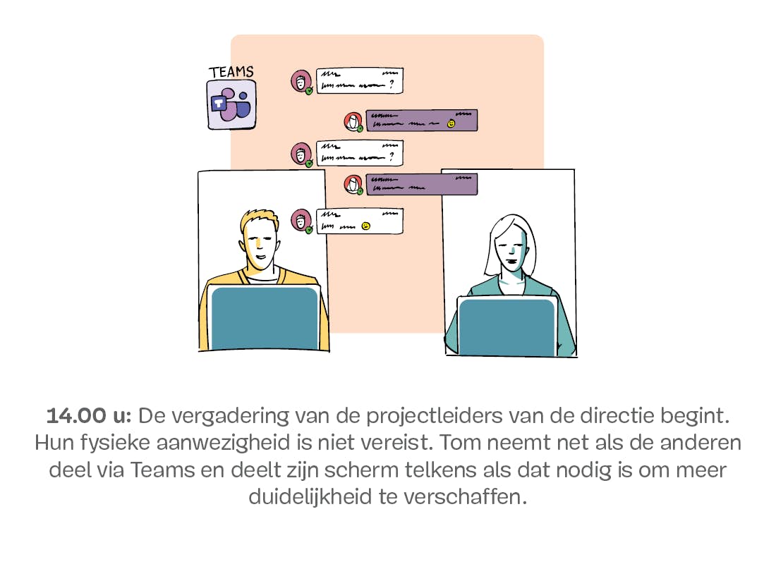 Computerscherm waarop een videoconferentie wordt weergegeven